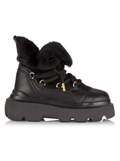 Shop Inuikii Women's Endurance Trekking Leather & Shearling Sneakers In Black