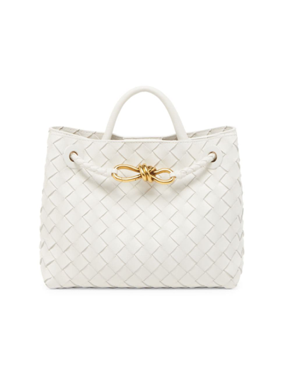 Shop Bottega Veneta Women's Small Andiamo Intrecciato Leather Top-handle Bag In White