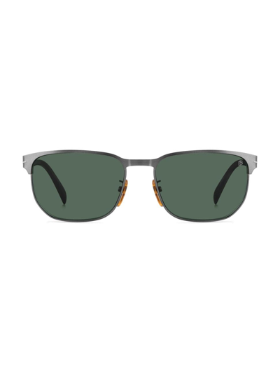 Shop David Beckham Men's 59mm Metal Rectangular Sunglasses In Matte Ruthenium Green