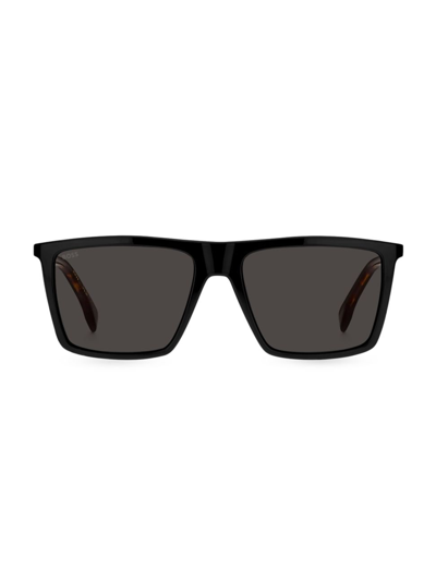 Shop Hugo Boss Men's 56mm Square Sunglasses In Black Havana Grey
