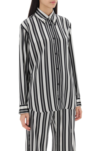 Shop Fendi Striped Silk Satin Shirt In White,black