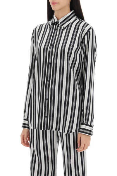 Shop Fendi Striped Silk Satin Shirt In White,black