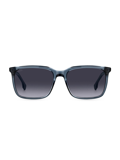 Shop Hugo Boss Men's 57mm Rectangular Sunglasses In Blue Grey
