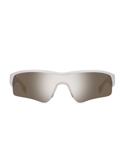 Shop Hugo Boss Men's 99mm Shield Sunglasses In White Silver Mirror