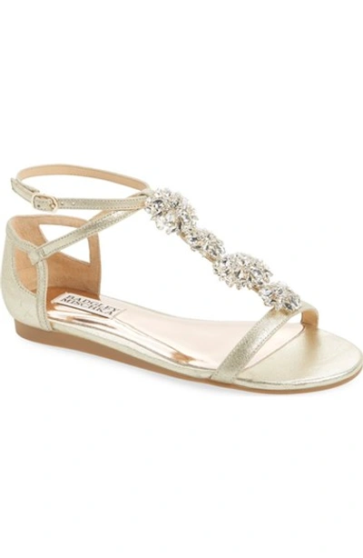 Badgley Mischka 'lilli' Crystal Embellished T-strap Sandal (women) In Platino Metallic Suede