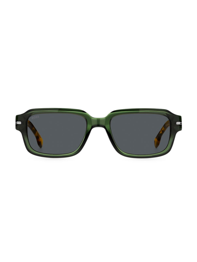 Shop Hugo Boss Men's 53mm Rectangular Sunglasses In Green Havana Grey