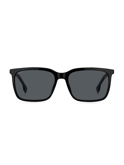 Shop Hugo Boss Men's 57mm Rectangular Sunglasses In Black Grey