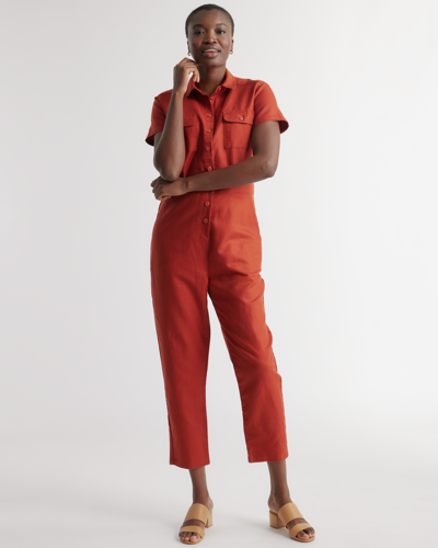 Quince Women's Cotton Linen Twill Short Sleeve Coverall Jumpsuit In Rust  Red