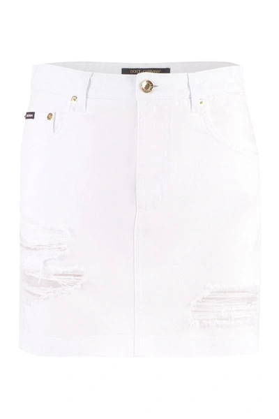 Shop Dolce & Gabbana Denim Mini Skirt In White