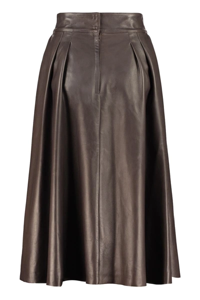 Shop Dolce & Gabbana Leather Full Skirt In Brown