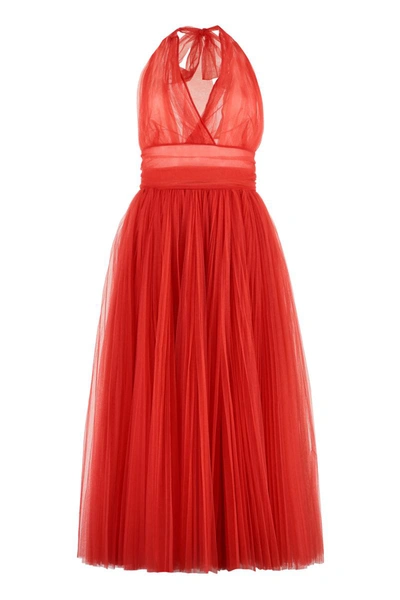 Shop Dolce & Gabbana Pleated Tulle Dress In Red