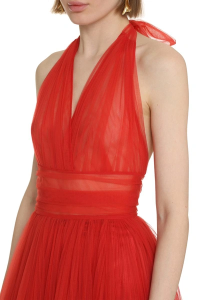 Shop Dolce & Gabbana Pleated Tulle Dress In Red