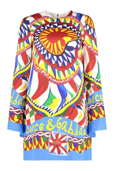 Shop Dolce & Gabbana Printed Silk Dress In Multicolor