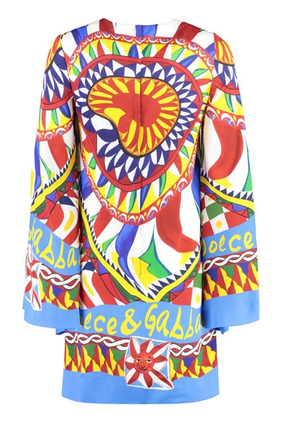 Shop Dolce & Gabbana Printed Silk Dress In Multicolor