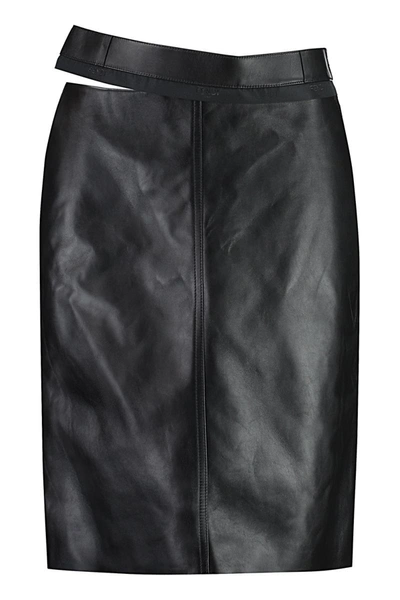 Shop Fendi Leather Skirt In Black