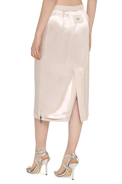Shop Fendi Midi Pencil Skirt In Ivory