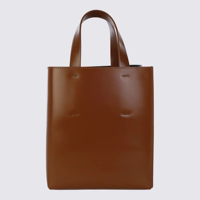 Shop Marni Brown Leather Museo Tote Bag