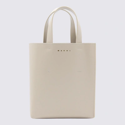 Shop Marni White Leather Museo Tote Bag In Seashell