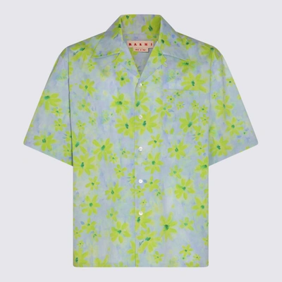 Shop Marni Aquamarine And Green Cotton Shirt