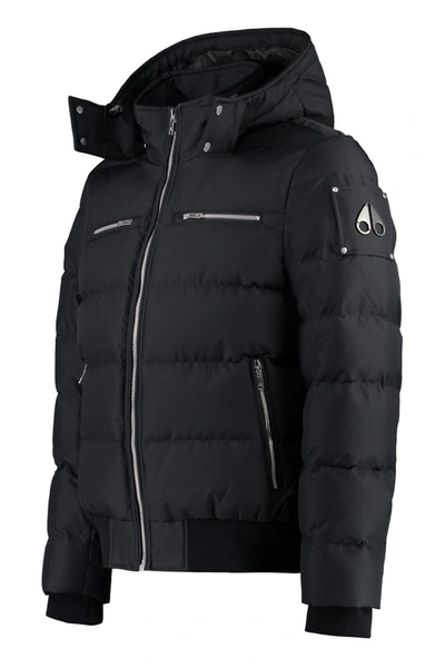 Shop Moose Knuckles Cloud Hooded Techno Fabric Down Jacket In Black