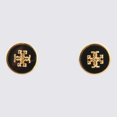 Shop Tory Burch Black And Gold Metal Kira Earrings In Tory Gold / Black