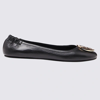 Shop Tory Burch Black Leather Minnie Travel Ballerina Shoes