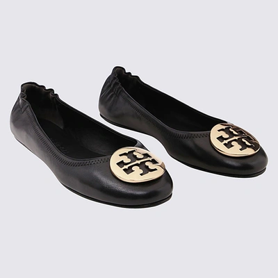 Shop Tory Burch Black Leather Minnie Travel Ballerina Shoes