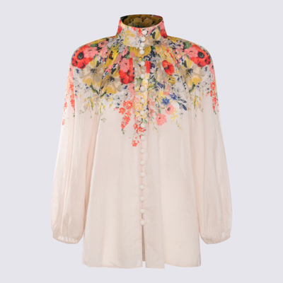 Shop Zimmermann Pink And Multicolor Top In Ivory Floral
