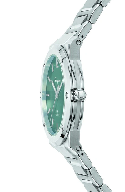 Ferragamo Salvatore  F-80 Classic Bracelet Watch, 41mm In Silver/ Green