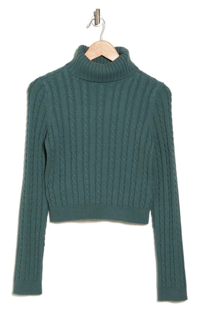 Shop Abound Cable Knit Crop Turtleneck Sweater In Green Pine