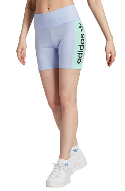Shop Adidas Originals Shimmer Bike Shorts In Blue Dawn