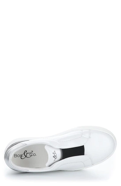 Shop Bos. & Co. Mona Platform Slip-on Sneaker In White/ Black/ Silver Patent