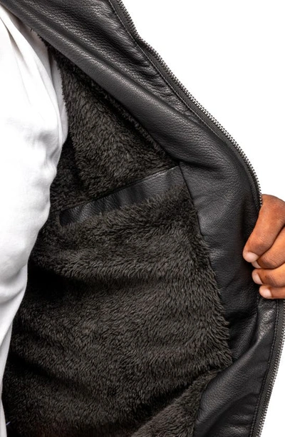 X-ray Stripe Faux Leather Hooded Moto Jacket With Faux Fur Lining In Black/ Burgundy