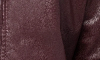 X-ray Faux Leather Hooded Moto Jacket With Faux Fur Lining In Burgundy/ Black