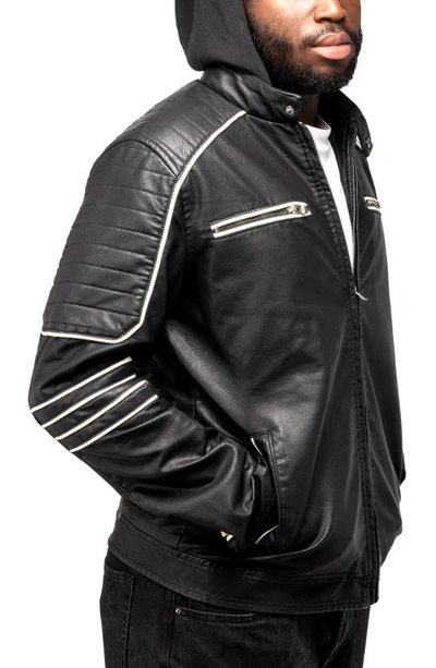 Shop X-ray Faux Leather Hooded Moto Jacket With Faux Fur Lining In Black/ White