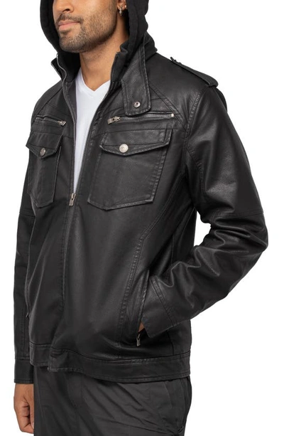 Shop X-ray Xray Faux Leather Hooded Moto Jacket With Faux Fur Lining In Black