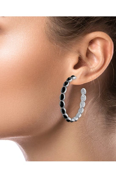 Shop Jardin Oval Resin Stone Hoop Earrings In Black/ Silver