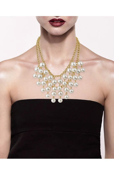 Shop Jardin Imitation Pearl Drop Layered Necklace In White/ Gold