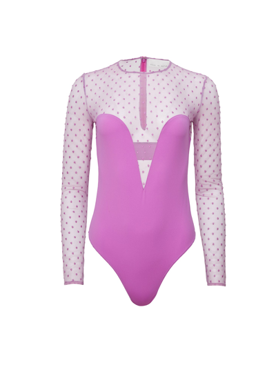 Shop Fleur Du Mal Dotty Jersey Plunge Bodysuit In Pink Iris