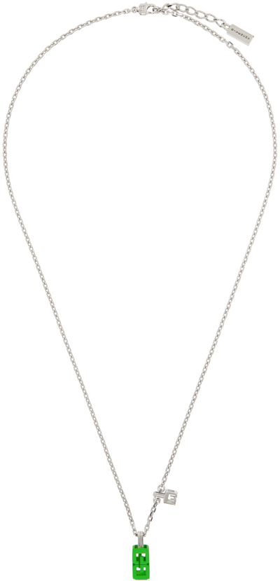 Shop Givenchy Silver G Cube Pendant Necklace In 322-bright Green