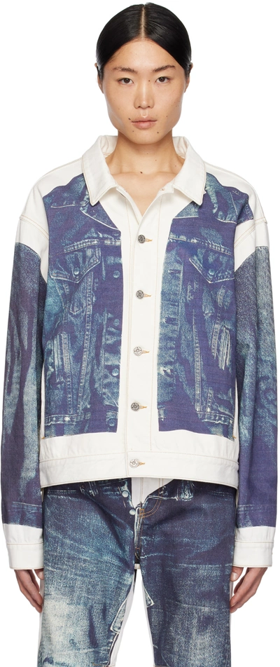 Shop Jean Paul Gaultier White & Blue Trompe L'œil Denim Jacket In 0150-white/blue