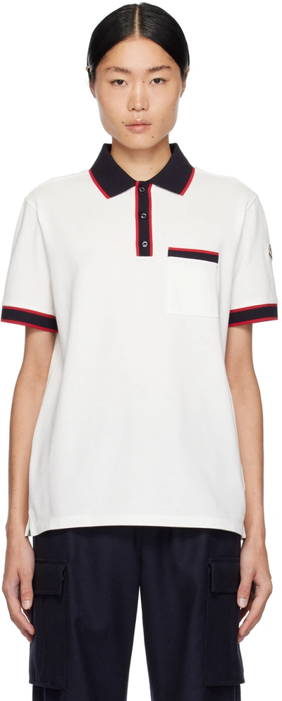 Shop Moncler White Striped Polo In Silk White 034