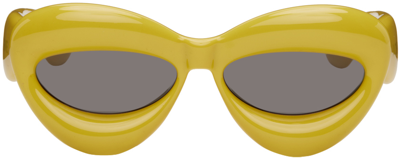 Shop Loewe Yellow Inflated Cateye Sunglasses In 5539a
