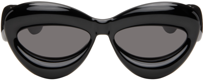 Shop Loewe Black Inflated Cateye Sunglasses In 01a Shiny Blk