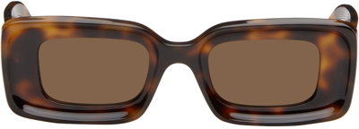 Shop Loewe Brown Rectangular Sunglasses In Dark Havana / Brown