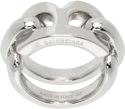 Shop Balenciaga Silver B Chain 2.0 Ring In 0926 Shiny Silver