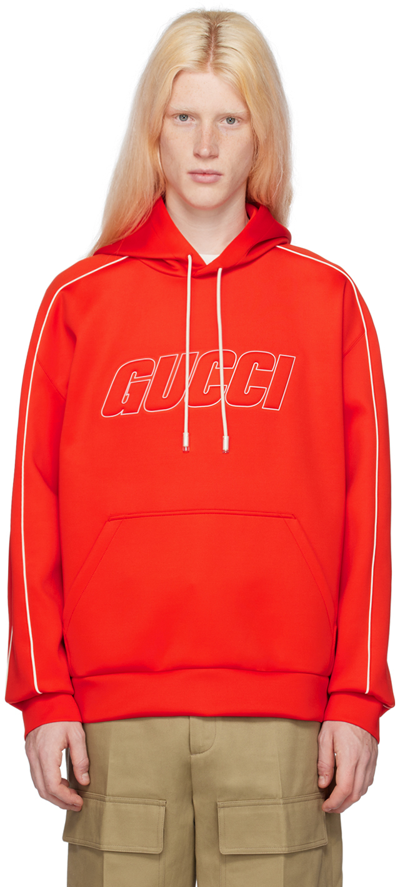 Shop Gucci Red Embossed Hoodie In 6284 Coral/mix