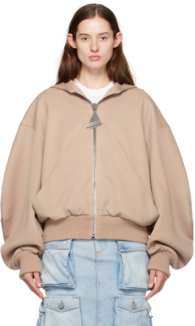 Shop Attico Beige Hooded Bomber Jacket In 198 Beige