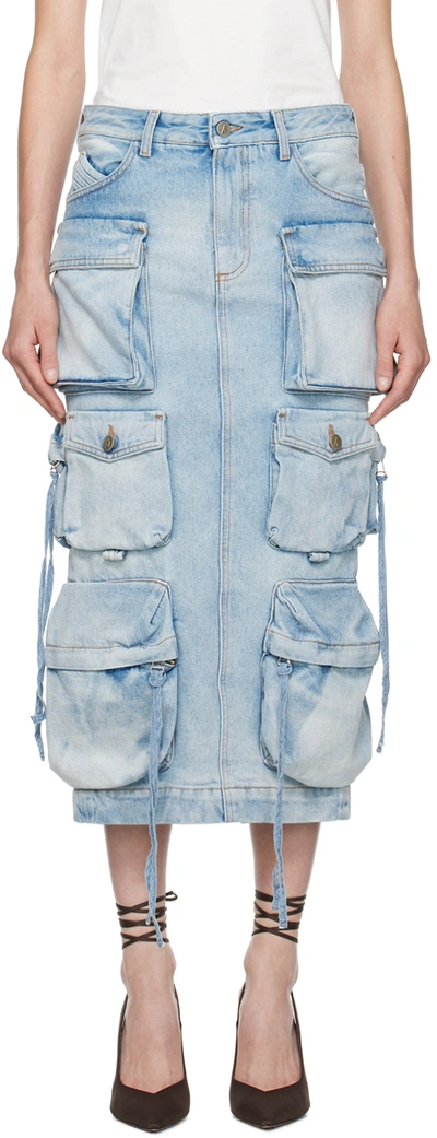 Shop Attico Blue Pocket Denim Midi Skirt In 024 Sky Blue