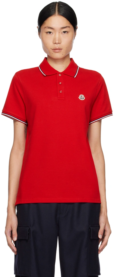 Shop Moncler Red Patch Polo In 455 Red